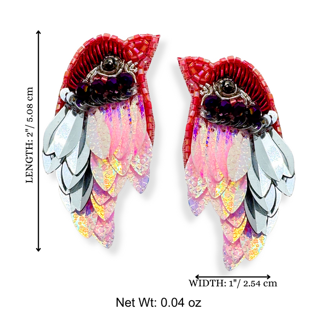 Iridescent Pink Hummingbird Earrings Handmade Beaded Charm Jewelry