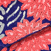 Red Floral Beaded Clutch Purse | Handmade Party Bag with Chain