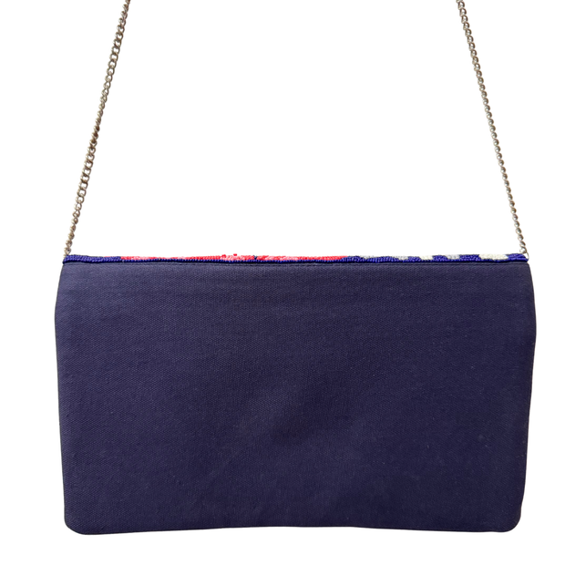 Red Floral Beaded Clutch Purse | Handmade Party Bag with Chain