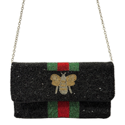 Red Floral Beaded Clutch Purse | Handmade Party Bag with Chain (Copy)