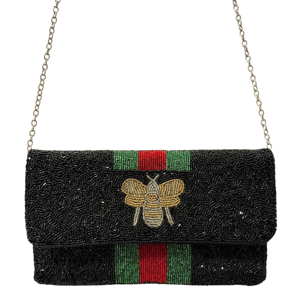 Red Floral Beaded Clutch Purse | Handmade Party Bag with Chain (Copy)