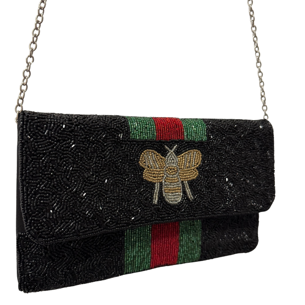 Red Floral Beaded Clutch Purse | Handmade Party Bag with Chain (Copy)