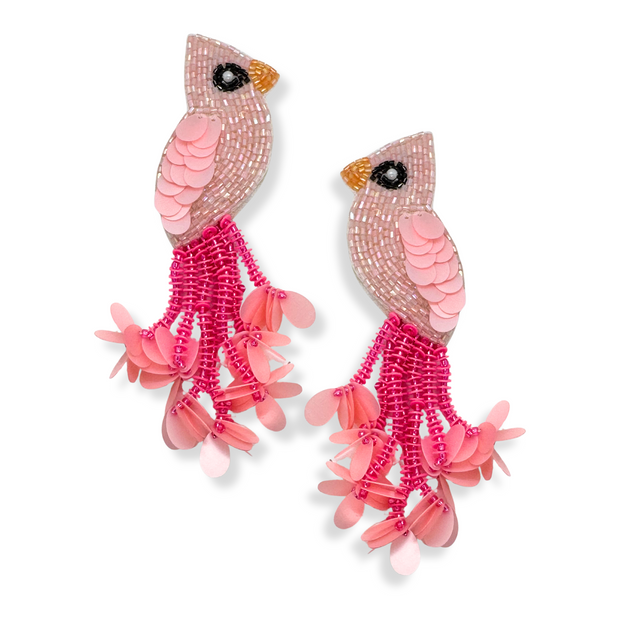 Pink Bird  Earrings – Handmade Beaded Earrings