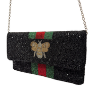 Red Floral Beaded Clutch Purse | Handmade Party Bag with Chain (Copy)