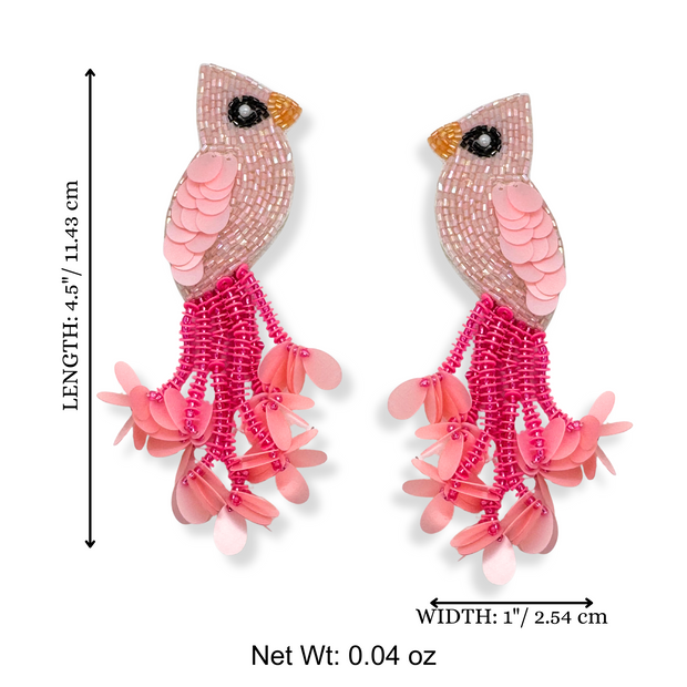 Pink Bird  Earrings – Handmade Beaded Earrings