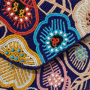 Floral Beaded Clutch Bag – Handmade Navy Envelope Purse with Colorful Flowers
