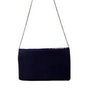 Floral Beaded Clutch Bag – Handmade Navy Envelope Purse with Colorful Flowers