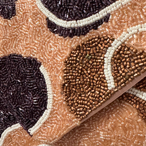 Brown Abstract Beaded Clutch Purse – Handmade Beaded Party Bag with Chain