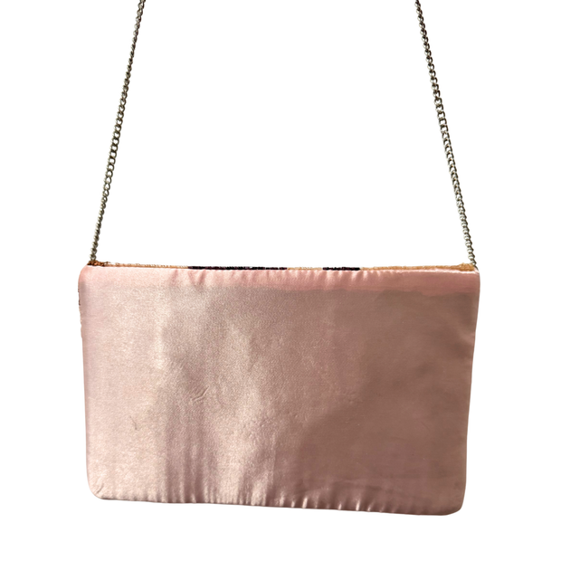 Brown Abstract Beaded Clutch Purse – Handmade Beaded Party Bag with Chain