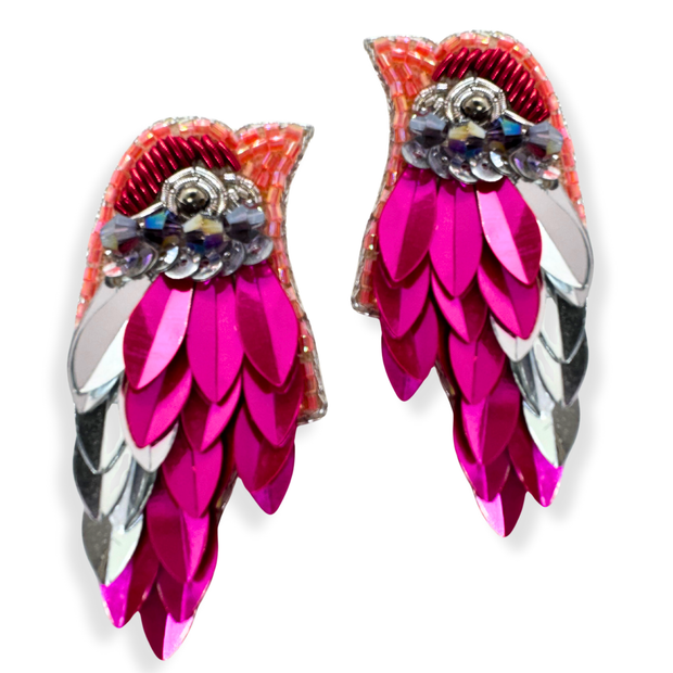 Fuchsia Hummingbird Earrings Handmade Beaded Charm Jewelry