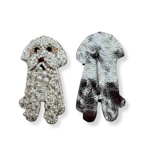Maltese Dog Brooch Beaded Handmade Charm Jewelry Pet Lover Gift