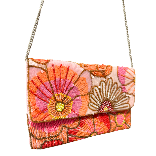 Colorful Floral Sequin Clutch Purse – Handmade Embellished Sequin Bag