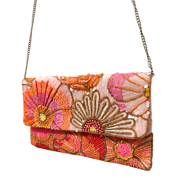 Colorful Floral Sequin Clutch Purse – Handmade Embellished Sequin Bag
