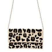 Leopard Beaded Clutch Purse – Handmade Animal Print beaded Bag with Chain