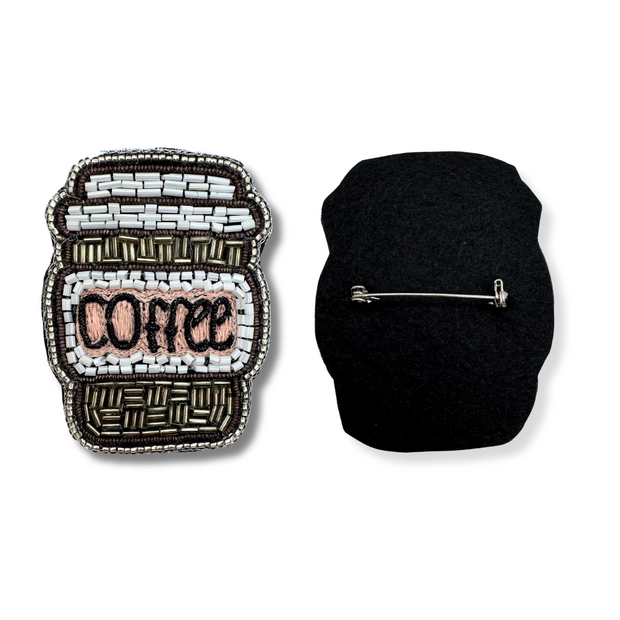 Coffee Cup Brooch Beaded Handmade Charm Jewelry Drink Lover Gift