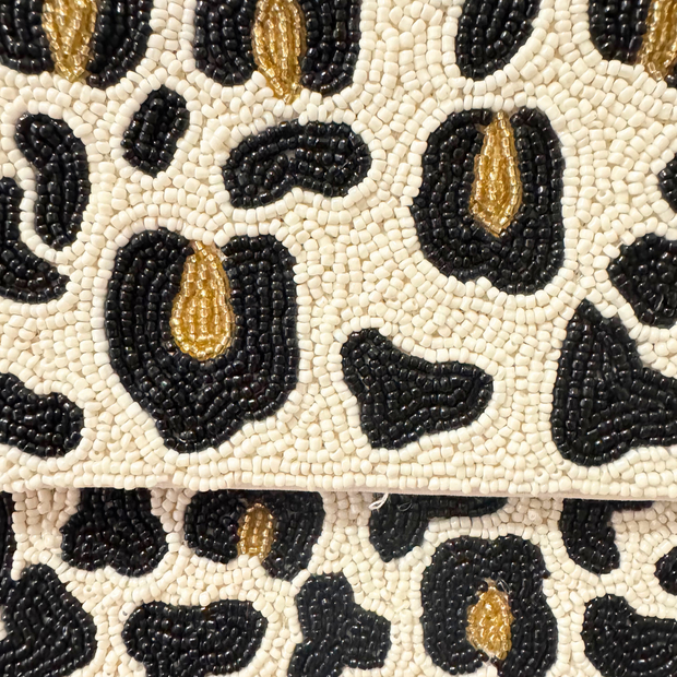 Leopard Beaded Clutch Purse – Handmade Animal Print beaded Bag with Chain