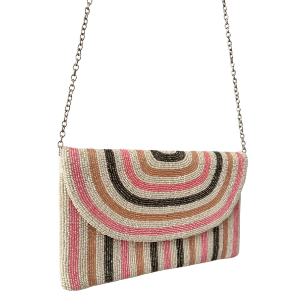 Concentric Striped Beaded Clutch Purse – Handmade Sequin Evening Bag