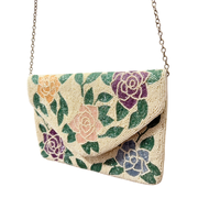 Beaded Rose Clutch Bag – Handmade Floral Beaded Purse
