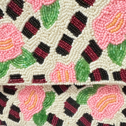 Pink Floral Beaded Clutch – Handmade Flower Purse, Embroidered Rose Handbag