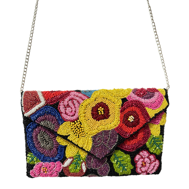 Multicolor Floral Beaded Clutch – Handmade Wedding & Party Purse