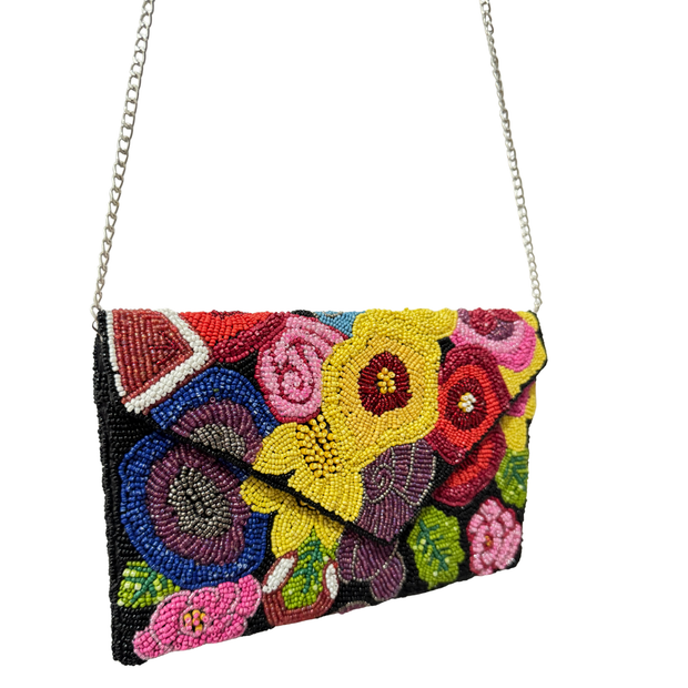 Multicolor Floral Beaded Clutch – Handmade Wedding & Party Purse