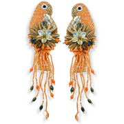 Orange Parrot Tropical Fringe Beaded Earrings