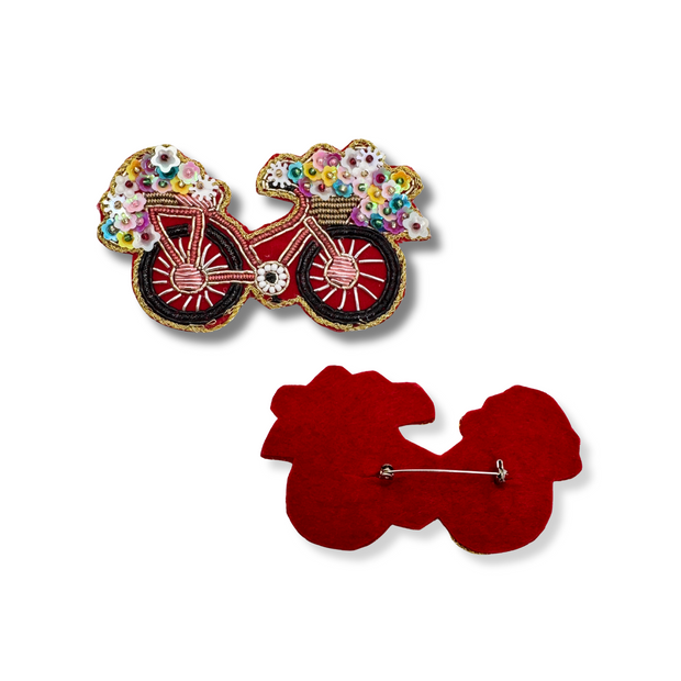 Bicycle Brooch Beaded Handmade Charm Jewelry Flower Basket Gift Pin