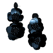 Flower Earrings Charm Handmade Jewelry Black Sequin Statement Gift