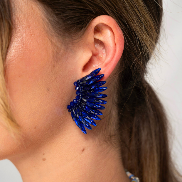 Navy Blue Crystal Wing Earrings - Navy Blue Crystal Earrings
