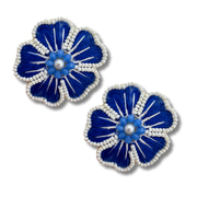 Flower Stud Earrings Beaded Handmade Charm Jewelry Blue Pearl Gift