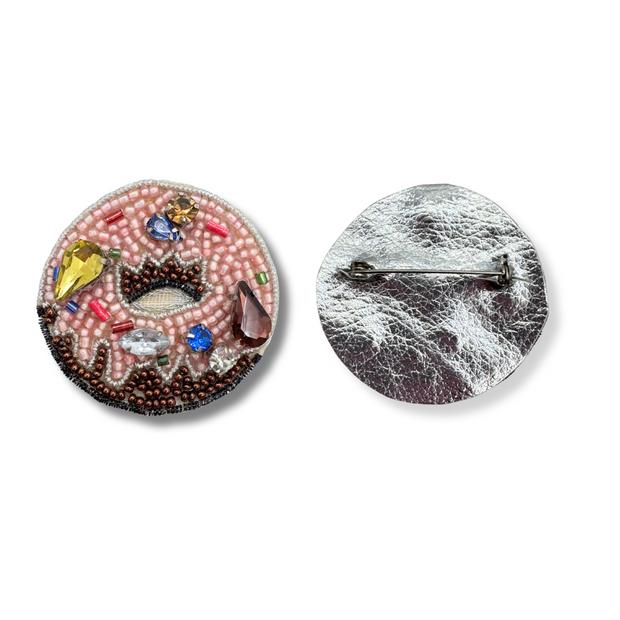 Donut Brooch Beaded Handmade Charm Jewelry Foodie Sprinkles Gift Pin
