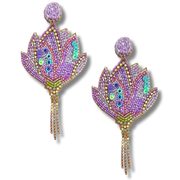 Purple Lotus Dangle Beaded Charm Handmade Jewelry Gift