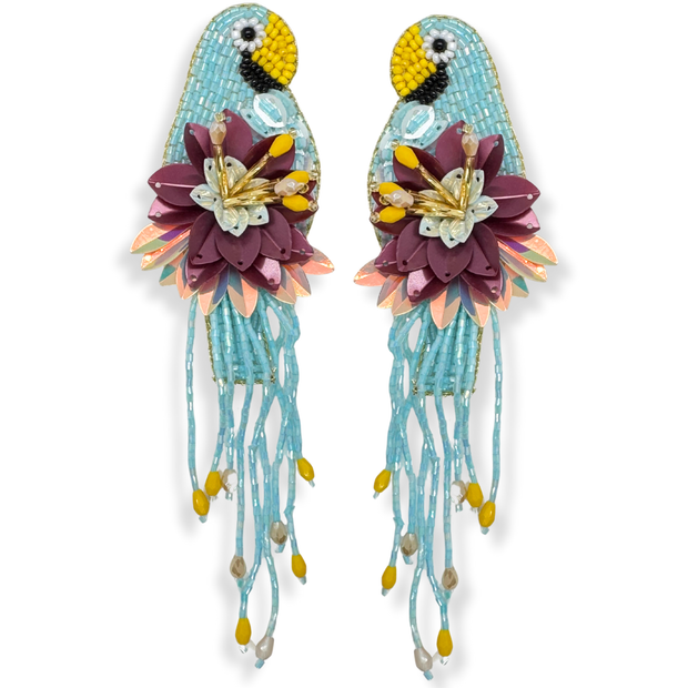 Light Blue Parrot Dangle Earrings Handmade Beaded Jewelry