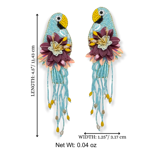 Light Blue Parrot Dangle Earrings Handmade Beaded Jewelry