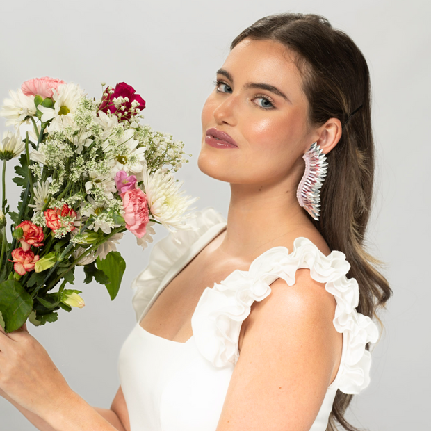 Lilac Silver Statement Wing Earrings