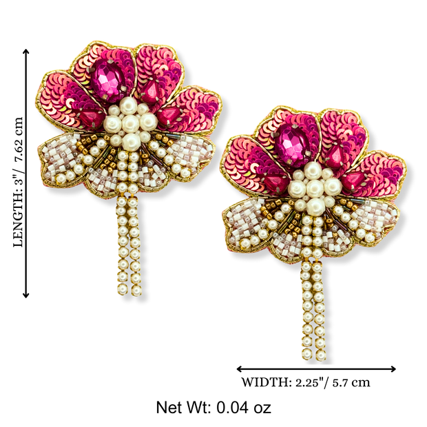 Pink Flower Dangle Handmade Sequin Charm Jewelry Gift