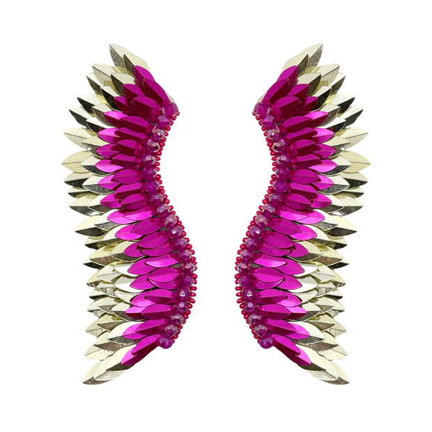 Statement Wing Earrings -Fuchsia Gold