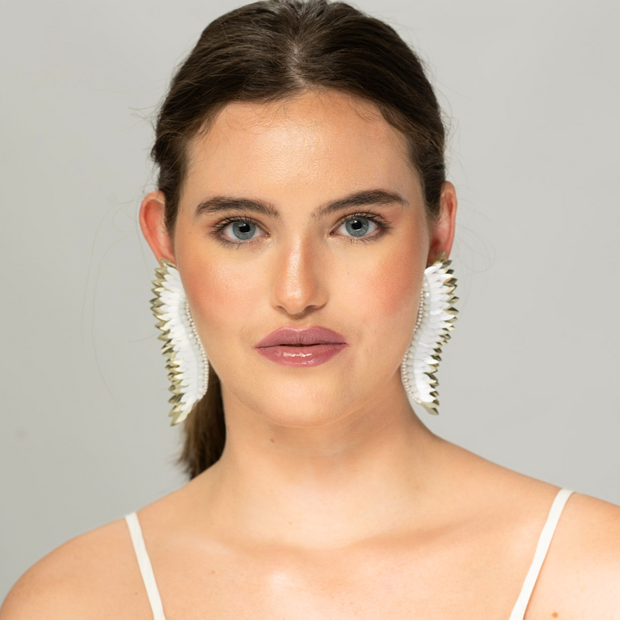 White Gold Statement Wing Earrings 