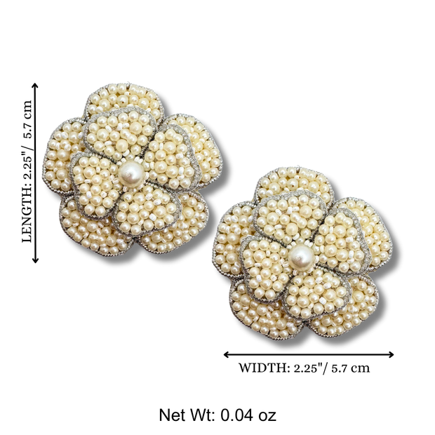 Flower Stud Earrings Beaded Handmade Jewelry Pearl Charm Elegant Gift