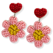 Pink Heart Flower Earrings Handmade Dangle Women Jewelry