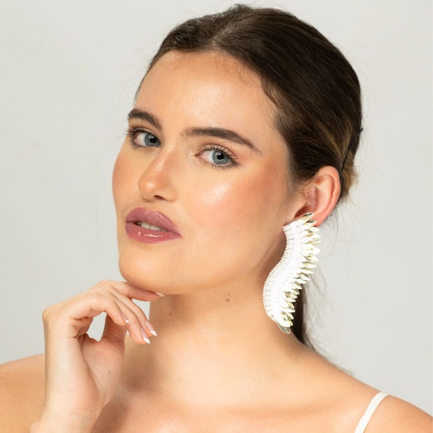 White Gold Statement Wing Earrings 