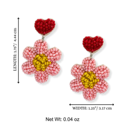 Pink Heart Flower Earrings Handmade Dangle Women Jewelry