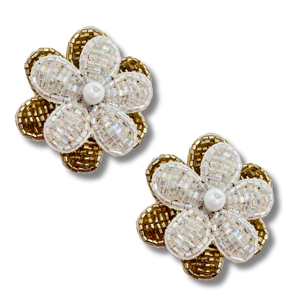 Gold Flower Post Handmade Beaded Charm Jewelry Stud