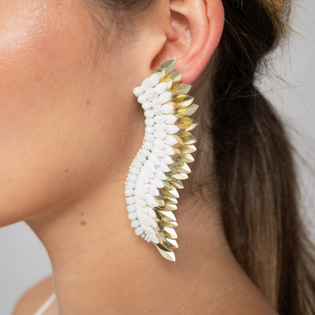 White Gold Statement Wing Earrings 