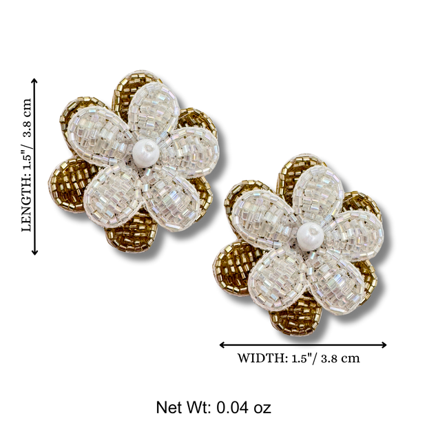 Gold Flower Post Handmade Beaded Charm Jewelry Stud
