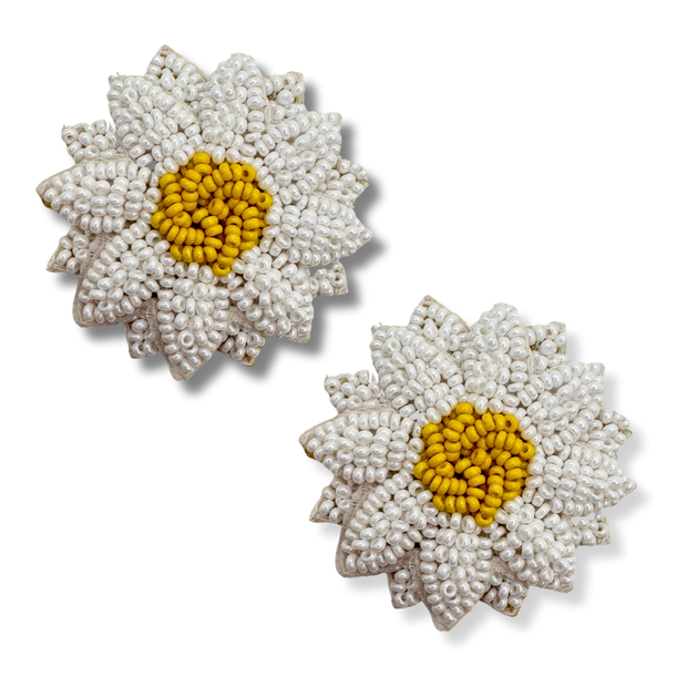Daisy Earrings Beaded Handmade Charm Jewelry Flower Yellow Gift Stud