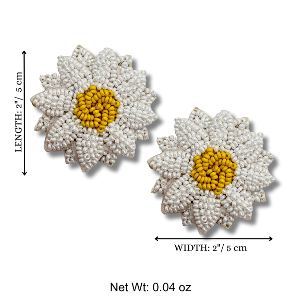 Daisy Earrings Beaded Handmade Charm Jewelry Flower Yellow Gift Stud