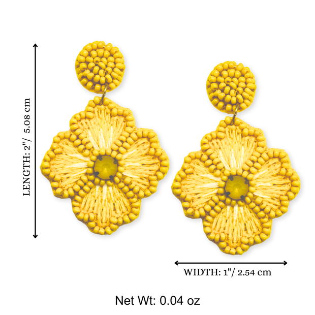 Blossom Flower Earrings Yellow Beaded Dangle Handmade Jewelry