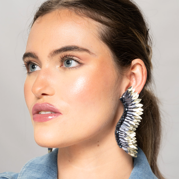 Grey Gold Statement Wing Earrings 