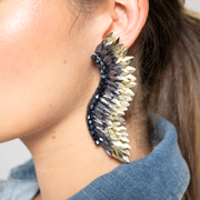 Grey Gold Statement Wing Earrings 